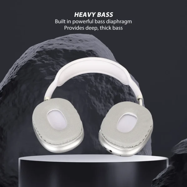 Bluetooth Headphone HiFi Bass Built in Mic Support Memory Card Wireless Headset for Running Travel White Over Ear Headphone
