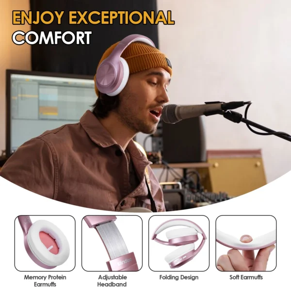 Siindoo JH-923 Wireless Headphones Over Ear,Foldable Bluetooth Headsets,3EQ Sound Modes, Hi-Res Audio with Deep Bass Microphone