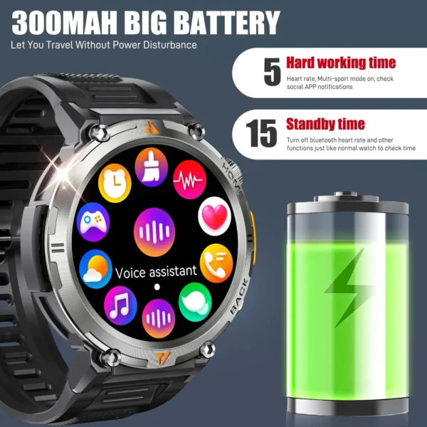 EIGIIS 2024 New KE3 Bluetooth Call Smart Watch Men Full Touch Screen Health Monitor Clock With Flashlight For IOS Android