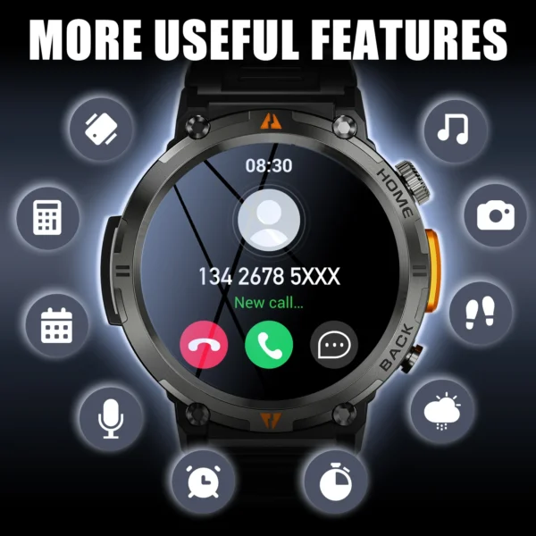 EIGIIS 2024 New KE3 Bluetooth Call Smart Watch Men Full Touch Screen Health Monitor Clock With Flashlight For IOS Android