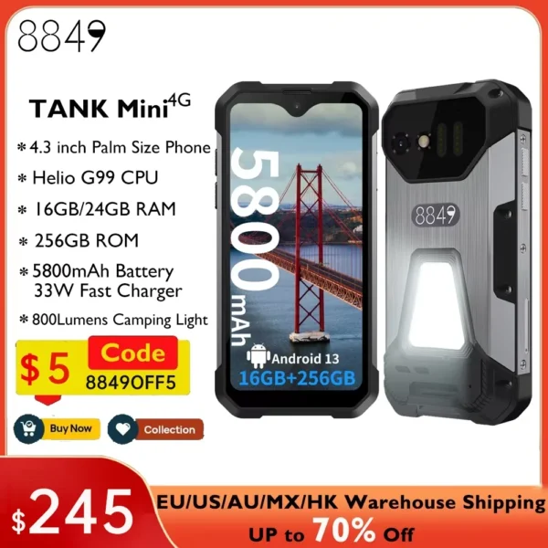 Spain Warehouse 8849 Tank Mini Unihertz Rugged smartphones 4.3" Display Android 13 Helio G99 24GB 256GB 100MP Cameras 5800mAh