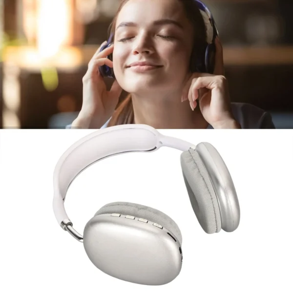Bluetooth Headphone HiFi Bass Built in Mic Support Memory Card Wireless Headset for Running Travel White Over Ear Headphone