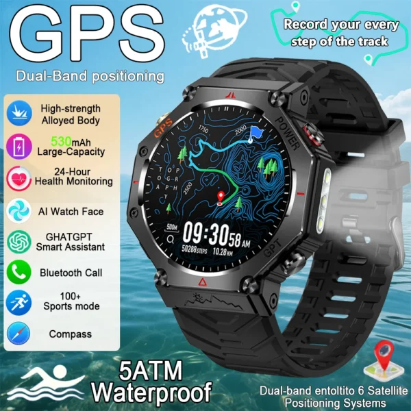 2025 For HUAIWE Military Outdoor GPS Sports Smart Watch Men 1.39" 5ATM Waterproof 530mAh ChatGPT AI Assistant Compass Smartwatch